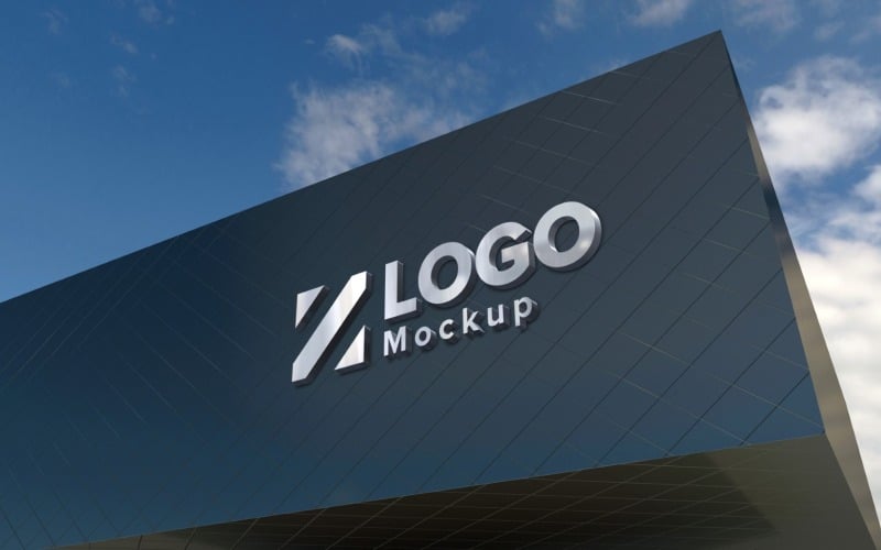 Logo dorato Mockup Elegante mockup di prodotto per facciata di edificio nero con segno 3D