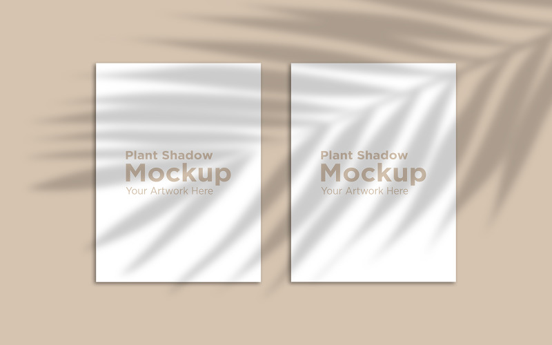 Maquete de dois quadros com maquete de produto do modelo de fundo de sombra em folha de palmeira