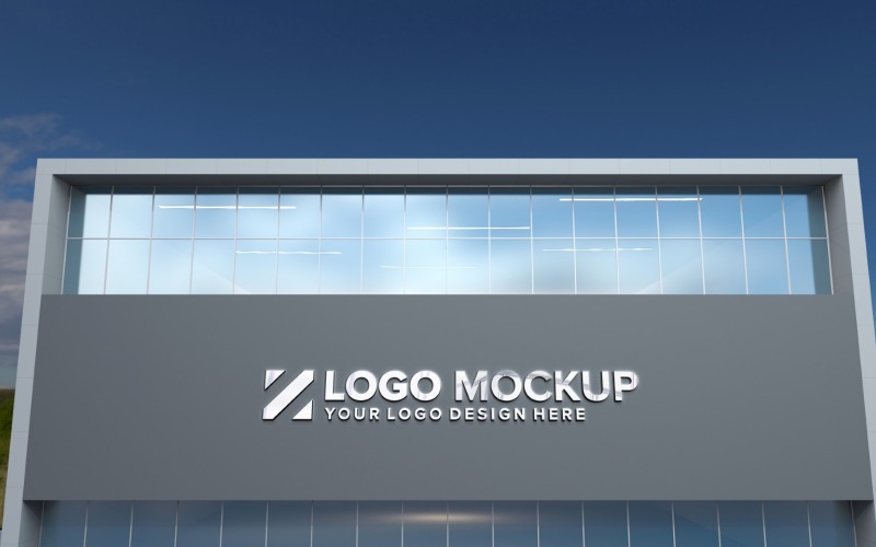 Maquete do logotipo de aço na fachada da maquete de produto na construção