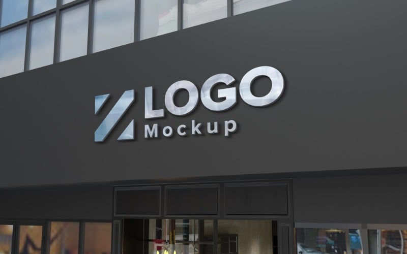 Stalowe logo Mockup Store Sign Elegancka makieta produktu