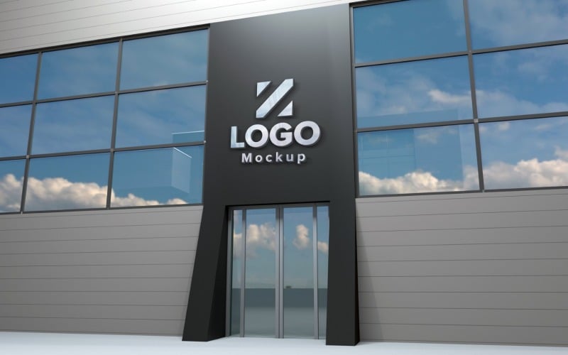 Steel Logo Mockup 3D Sign façade Building product mockup