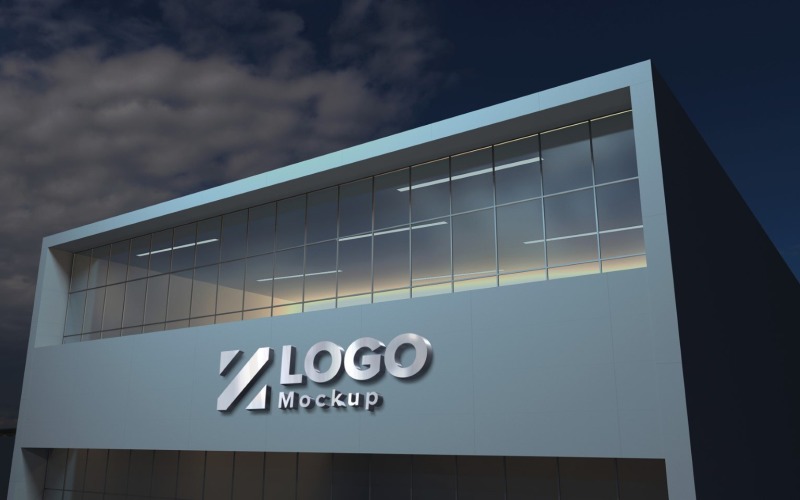 Steel Logo Mockup 3D Sign fasáda Elegantní stavební model makety