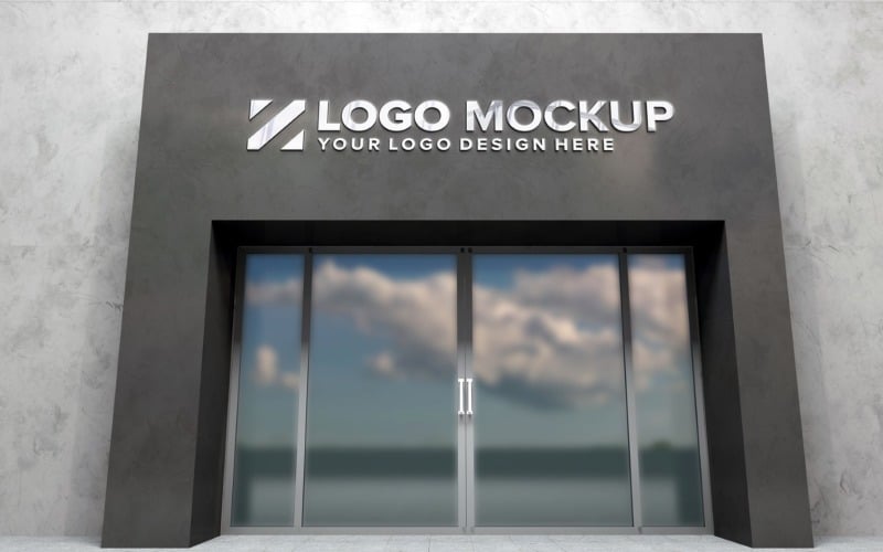 Steel logo Mockup Store sign Building product mockup