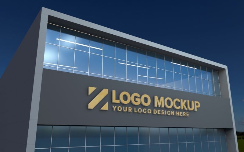 Золотой логотип Mockup Sign фасад на макете строительного продукта
