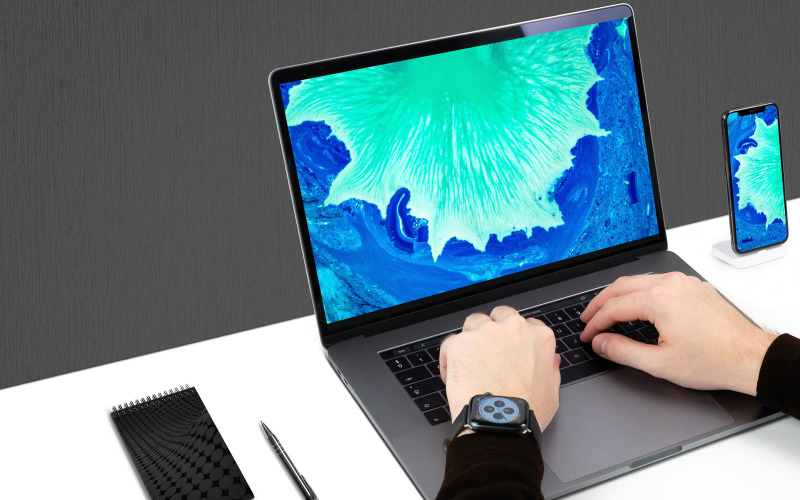 Download Мокап для продукта "Laptop &amp; Mobile product mockup" / Laptop &amp; Mobile product mockup - Мокап для продукта на тему графика laptop,mobile,psd,mockups,website,graphic,presentations,branding,mockup,iphone,macbook,air,promotion,pro,design