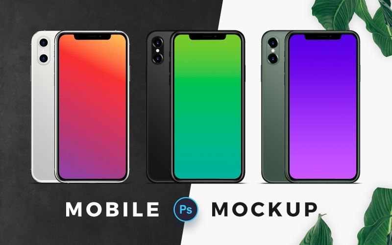 Modello di prodotto mobile a tre colori