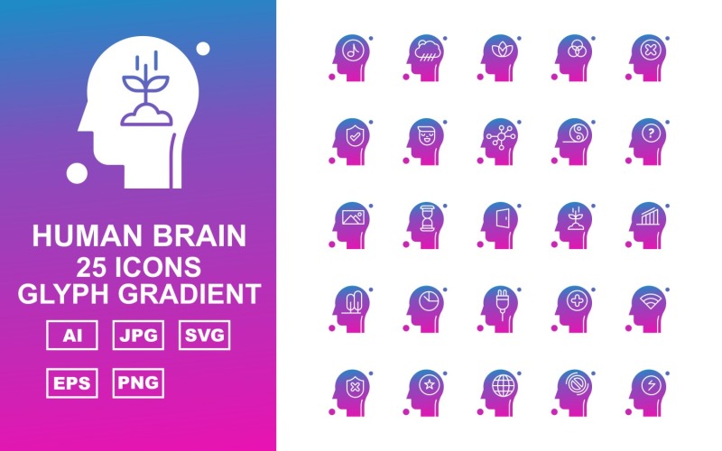 Download Набор иконок "25 Premium Human Brain Glyph Gradient Icon Set" / 25 Premium Human Brain Glyph Gradient Icon Set - Набор иконок на тему music home,alert,server,folder,location,at the rate,chat,laptop,pie,recycle bin,film,lcd,music,mail,screwdriver,mobile,reload,telephone,upload,icon