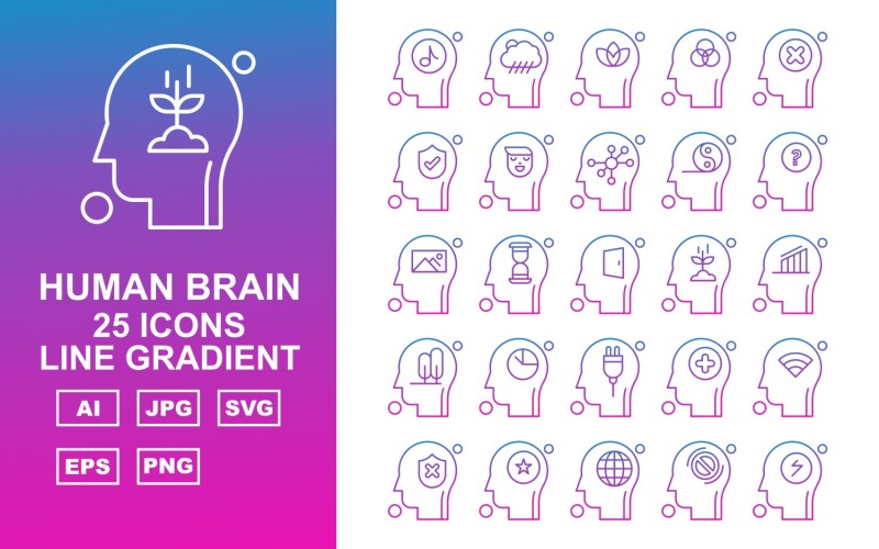 Download Набор иконок "25 Premium Human Brain Line Gradient Icon Set" / 25 Premium Human Brain Line Gradient Icon Set - Набор иконок на тему music home,alert,server,folder,location,at the rate,chat,laptop,pie,recycle bin,film,lcd,music,mail,screwdriver,mobile,reload,telephone,upload,icon