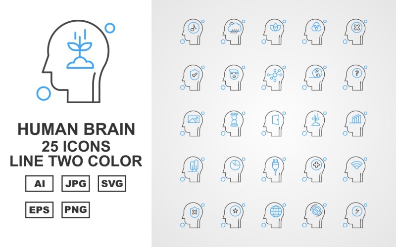 Download Набор иконок "25 Premium Human Brain Line Two Color Icon Set" / 25 Premium Human Brain Line Two Color Icon Set - Набор иконок на тему music home,alert,server,folder,location,at the rate,chat,laptop,pie,recycle bin,film,lcd,music,mail,screwdriver,mobile,reload,telephone,upload,icon