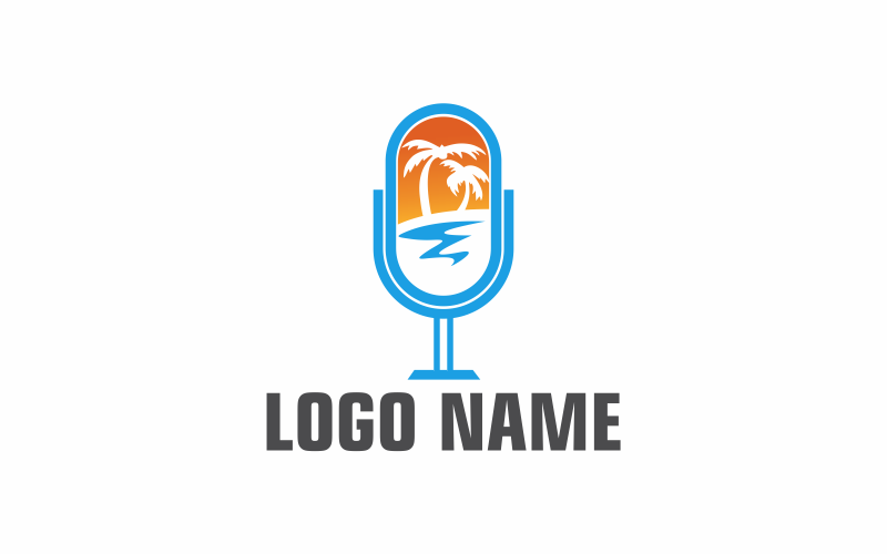 Modello logo linea spiaggia podcast
