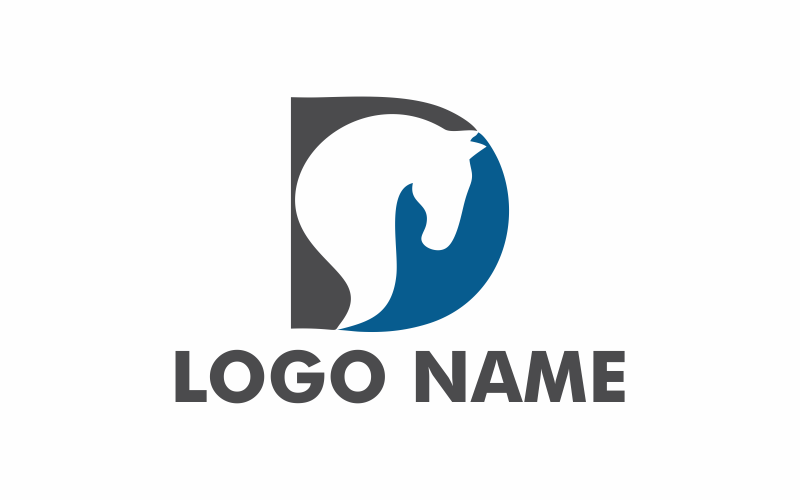 Modelo de logotipo de cavalo letra D