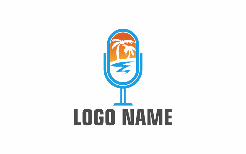 Podcast strand lijn Logo sjabloon
