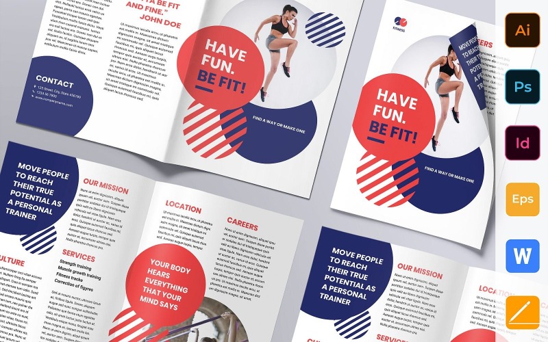 Bifold fitnesz edző brosúra - Vállalati-azonosság sablon