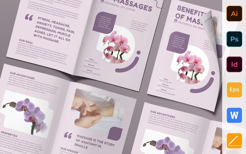 Brochure del salone della stazione termale di massaggio Bifold - modello di identità corporativa