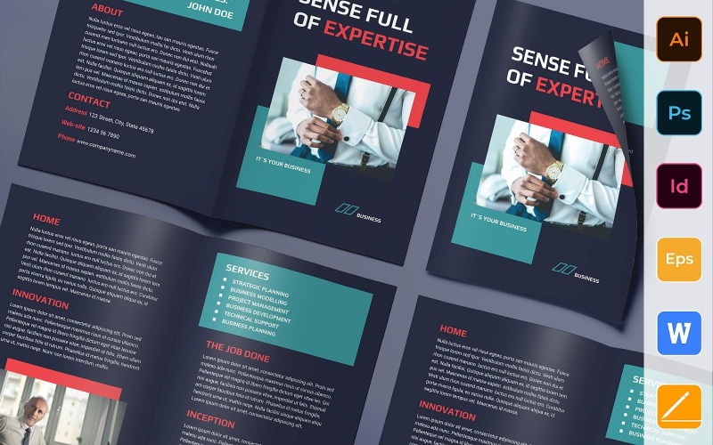Download Фирменный стиль "Business Consultant Brochure Bifold - Corporate Identity Template" / Business Consultant Brochure Bifold - Corporate Identity Template - Фирменный стиль на тему графика brochure,bifold,template,corporate,company,branding,business,consultant,consulting,strategy,management,entrepreneur,blue,red,green