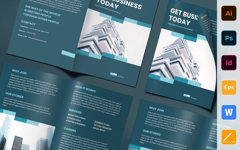 Download Фирменный стиль "Business Networking Brochure Bifold - Corporate Identity Template" / Business Networking Brochure Bifold - Corporate Identity Template - Фирменный стиль на тему графика brochure,bifold,template,corporate,company,branding,business,network,investment,service,entrepreneur,strategy,white,green,marine