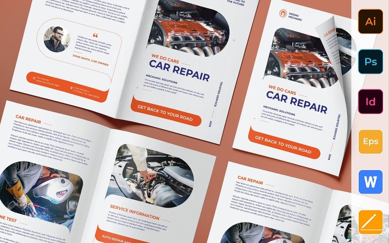 Download Фирменный стиль "Car Repair Brchure Bifold - Corporate Identity Template" / Car Repair Brchure Bifold - Corporate Identity Template - Фирменный стиль на тему графика brochure,bifold,template,corporate,company,branding,car,repair,service,auto,mechanic,fixing,blue,red,grey