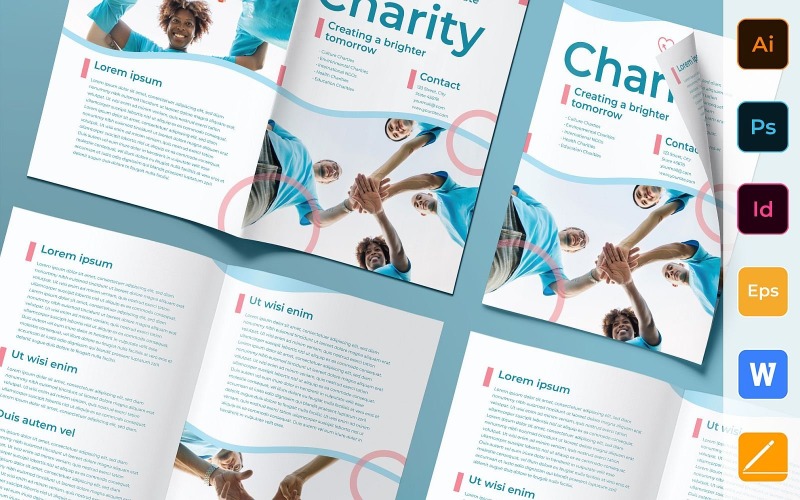 Download Фирменный стиль "Charity Brochure Bifold - Corporate Identity Template" / Charity Brochure Bifold - Corporate Identity Template - Фирменный стиль на тему графика brochure,bifold,template,corporate,company,branding,charity,volunteer,donate,ngo,organization,fundraising,white,red,marine