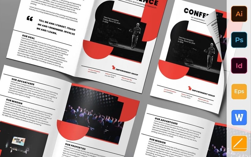 Download Фирменный стиль "Conference Brochure Bifold - Corporate Identity Template" / Conference Brochure Bifold - Corporate Identity Template - Фирменный стиль на тему графика brochure,bifold,template,corporate,company,branding,conference,event,meeting,speaker,discussion,forum,black,red,white
