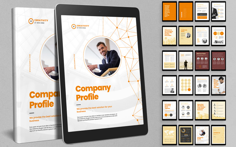 Download Фирменный стиль "Ebook Company Profile Creative Layout - Corporate Identity Template" / Ebook Company Profile Creative Layout - Corporate Identity Template - Фирменный стиль на тему графика ebook,digital,network,connection,orange,creative,company,marketing,business,white