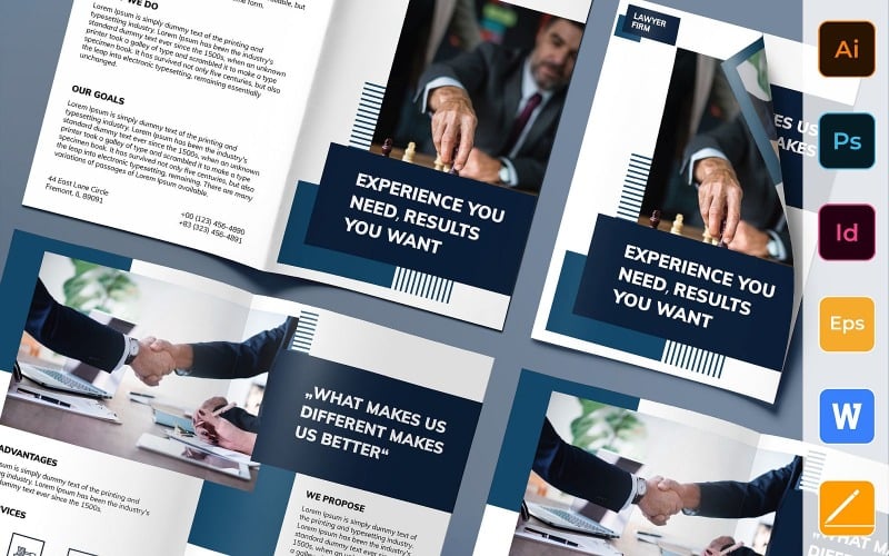 Download Фирменный стиль "Law Firm Brochure Bifold - Corporate Identity Template" / Law Firm Brochure Bifold - Corporate Identity Template - Фирменный стиль на тему графика brochure,bifold,template,corporate,company,branding,law,firm,legal,lawyer,lawsuit,attorney,justice,white,blue