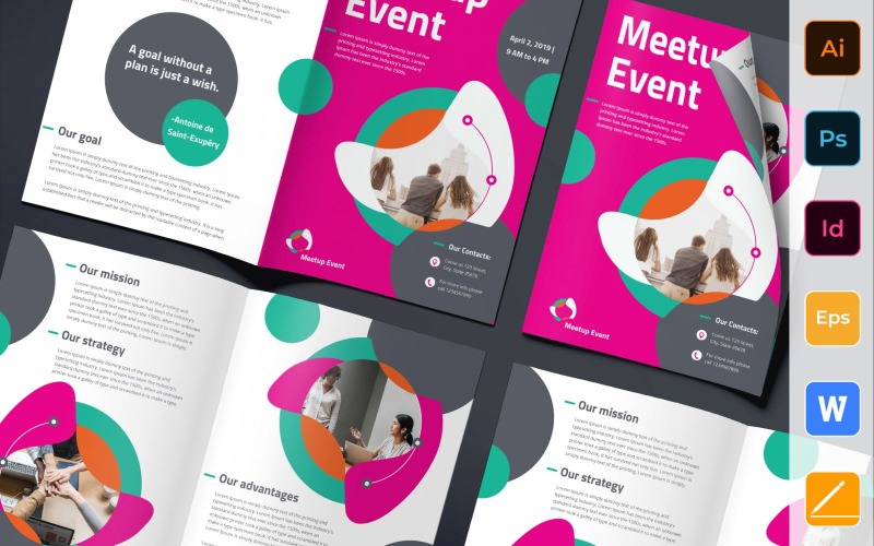 Meetup esemény prospektus Bifold - Vállalati-azonosság sablon