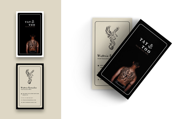 Download Фирменный стиль "Tattoo Shop Business Card-Vertical - Corporate Identity Template" / Tattoo Shop Business Card-Vertical - Corporate Identity Template - Фирменный стиль на тему графика clean,print,card,design,modern,company,template,creative,minimal,corporate,mockup,business,vcard,business card