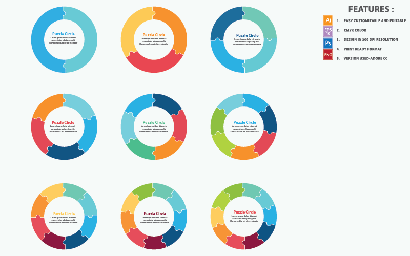 Elementos infográficos del diseño del vector del círculo del rompecabezas