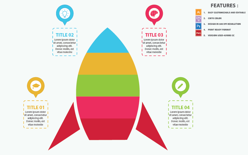 Raketa vzdělávací koncepty prvky návrhu Infographic