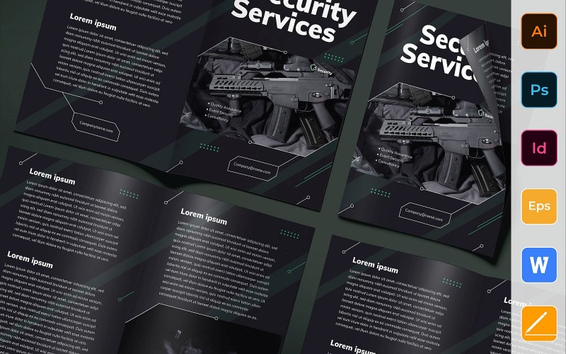 Download Фирменный стиль "Security Guard Brochure Bifold - Corporate Identity Template" / Security Guard Brochure Bifold - Corporate Identity Template - Фирменный стиль на тему графика brochure,bifold,template,corporate,company,branding,security,guard,safety,bodyguard,protection,surveillance,services,black,green