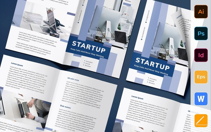 Download Фирменный стиль "Startup Brochure Bifold - Corporate Identity Template" / Startup Brochure Bifold - Corporate Identity Template - Фирменный стиль на тему графика brochure,bifold,template,corporate,company,branding,startup,entrepreneur,innovation,crowdfunding,project,white,purple,blue