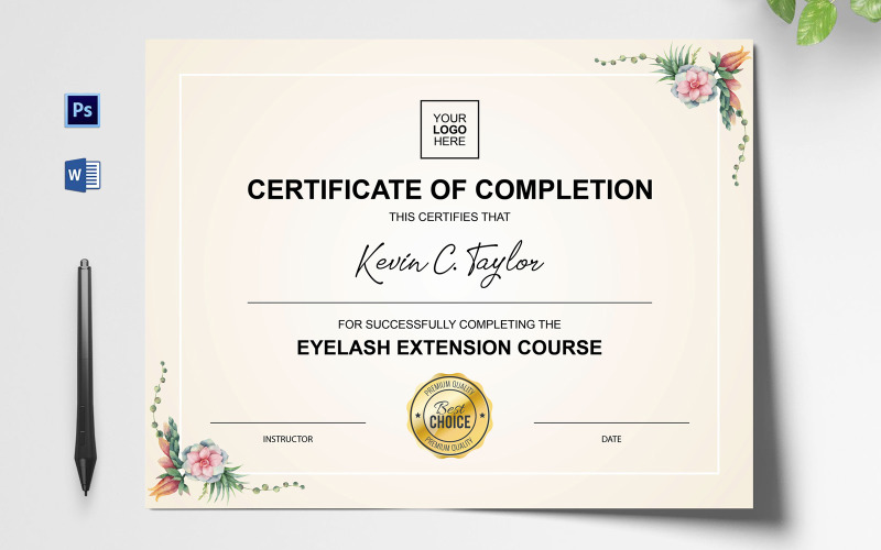 Download Шаблон сертификата "Clean Eyelash Certificate Template" / Clean Eyelash Certificate Template - Шаблон сертификата на тему графика certificate,company certificate,new certificate,modern certificate,clean certificate,school certificate,certificate template,custom certificate,editable certificate,word certificate,diploma c