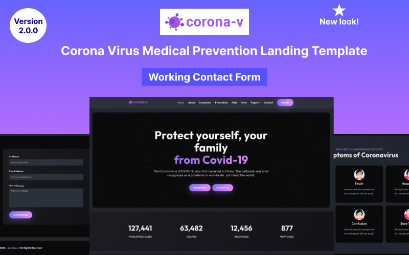 Corona-V - Mall för målsida för medicinsk förebyggande av Corona-virus