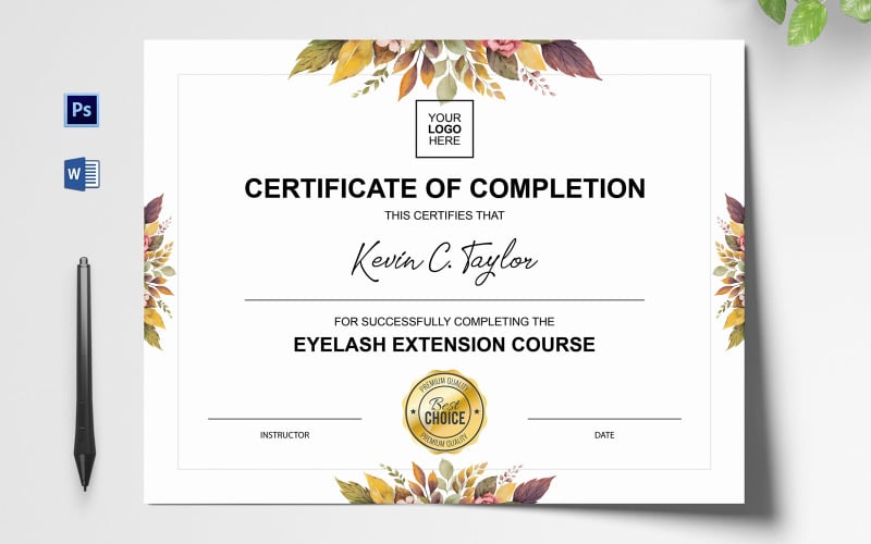 Download Шаблон сертификата "Eyelash Extension With Flower Certificate Template" / Eyelash Extension With Flower Certificate Template - Шаблон сертификата на тему графика diy word template,printable,editable,word template,template,award,certificate,diploma,digital download,instant download,company certificate,new certificate,modern certificate,clean certificat