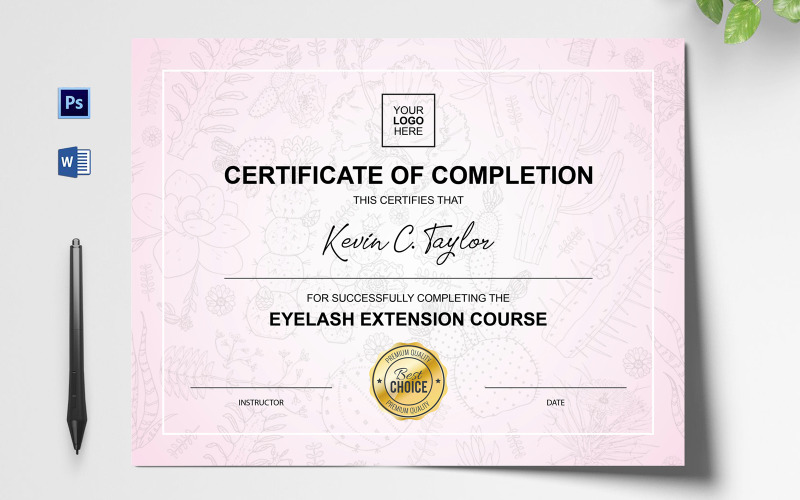 Download Шаблон сертификата "Floral Eyelash Extension Certificate Template" / Floral Eyelash Extension Certificate Template - Шаблон сертификата на тему графика certificate,diploma,custom certificate,custom diploma,graduation,school certificate,school diploma,certificate template,diploma template,editable certificate,company certificate,new certifica