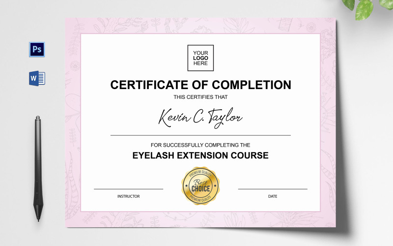 Modèle de certificat d'extension de cils de couleur douce