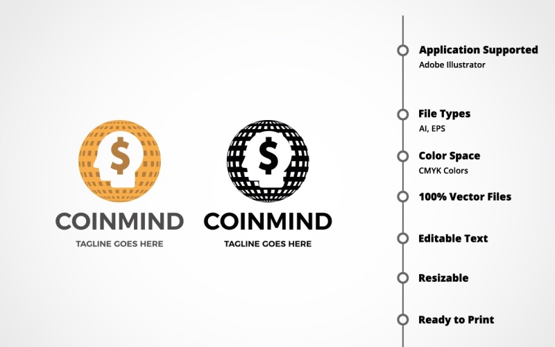 Download Шаблон логотипа "Coin Mind Logo Template" / Coin Mind Logo Template - Шаблон логотипа на тему графика bitcoin,blockchain,business,coin,colorful,computer,consultant,crpto,cryptocurrency,currency,data,digital,dogecoin,ethereum,financial,graph,litecoin,logo,miner,mining