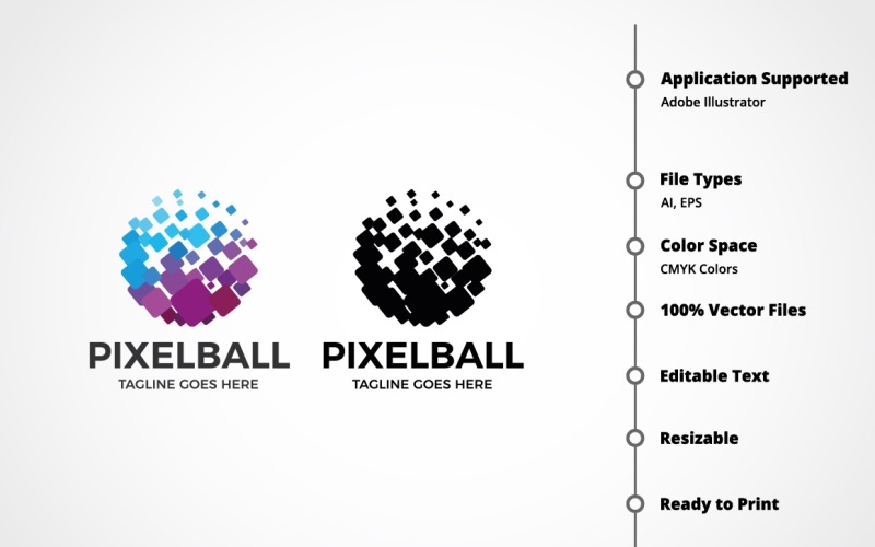 Download Шаблон логотипа "Pixel Ball Logo Template" / Pixel Ball Logo Template - Шаблон логотипа на тему графика app,ball,brand,branding,business,coding,company,corporate,design,energy,host,hosting,identity,internet,logotype,modern,network,pixel,power,server