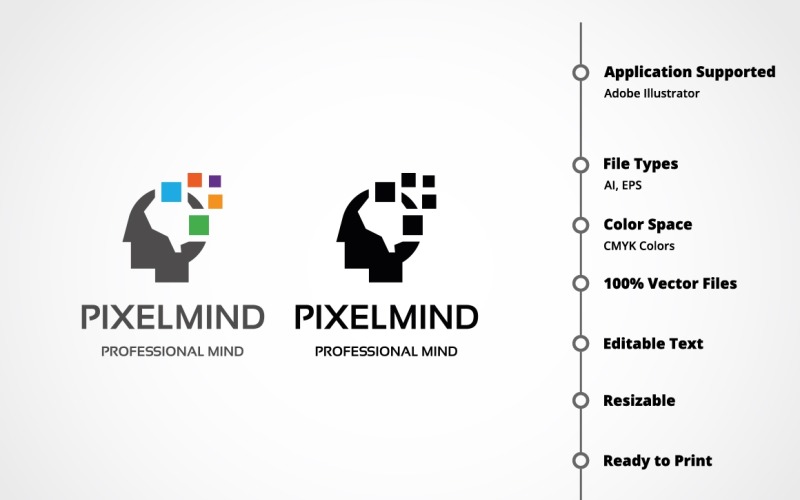 Download Шаблон логотипа "Pixel Mind Logo Template" / Pixel Mind Logo Template - Шаблон логотипа на тему графика abstract,app,colorful,creative,digital,digital face,digital head,digital human,digital idea,digital mind,face,head,hitech,human pixel,internet,modern,pixel,pixel man,pixels,robo