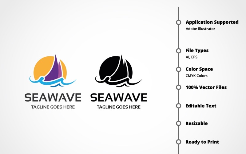 Download Шаблон логотипа "Sea Wave Logo Template" / Sea Wave Logo Template - Шаблон логотипа на тему графика aqua,beach,blue,clean,company,fresh,health,holidays,horizon,logo,marine,minimal,nature,ocean,rising sun,river,sea,sports,sun,surf