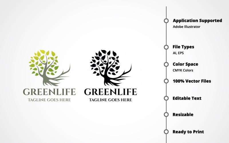 Download Шаблон логотипа "Green Life Logo Template" / Green Life Logo Template - Шаблон логотипа на тему графика agriculture logo,badge,bio,botany,branch,branches,classic,creative concept,farm logo,fertility,food,garden,gardening logo,growth,holistic logo,landscape,natural logo,nature,nutrition logo,oak