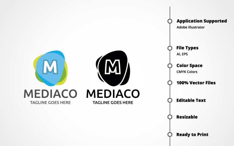 Download Шаблон логотипа "Letter M - MediacoL Logo Template" / Letter M - MediacoL Logo Template - Шаблон логотипа на тему графика abstract,ad agency,branding,creative,letter,letter m,m logo,media,mega,micro,mobile app,mobile apps,modern,multi color,multicolor,multimedia logo,play,simple,studio,win