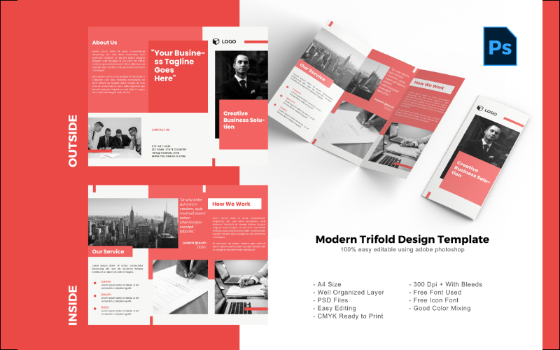 Maroon trifold brochure PSD Template