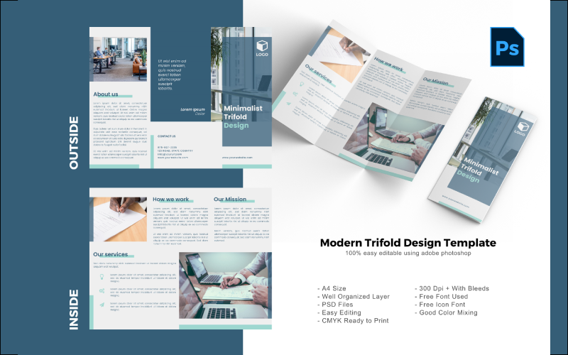 Modèle PSD de brochure à trois volets minimaliste