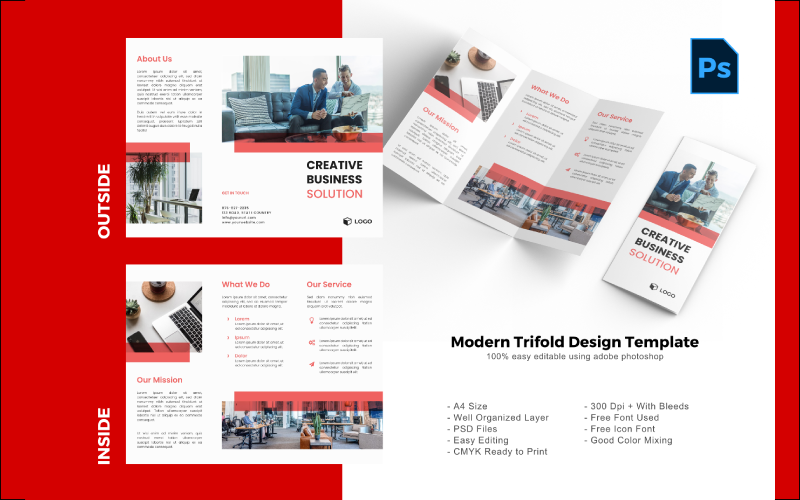 Креативные решения Trifold Brochure PSD шаблон