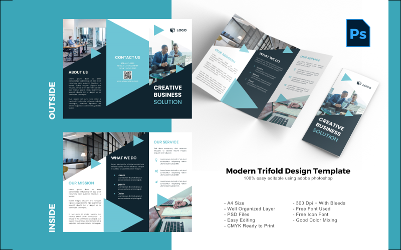 Креативный бизнес Trifold Brochure PSD шаблон