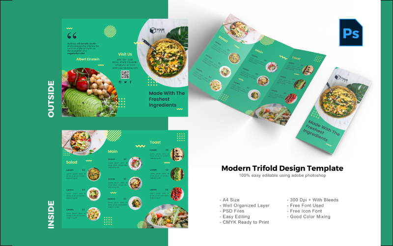 Vegan Trifold Brochure PSD шаблон