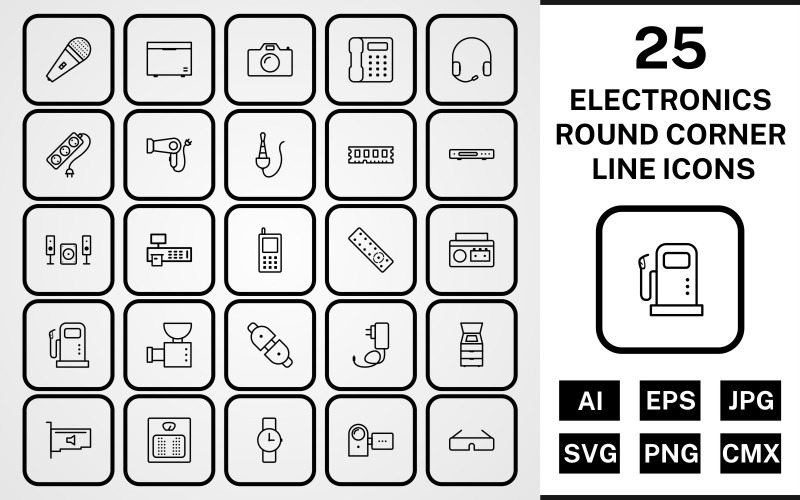 Download Набор иконок "25 Electronic Devices Round Corner Line Black Icon Set" / 25 Electronic Devices Round Corner Line Black Icon Set - Набор иконок на тему computer set,file,icon,icons,round,vector,sign,symbol,pictogram,corner,line,elctronics,devices,mic,remote,watch,handy cam,camera,telephone,deep freezer