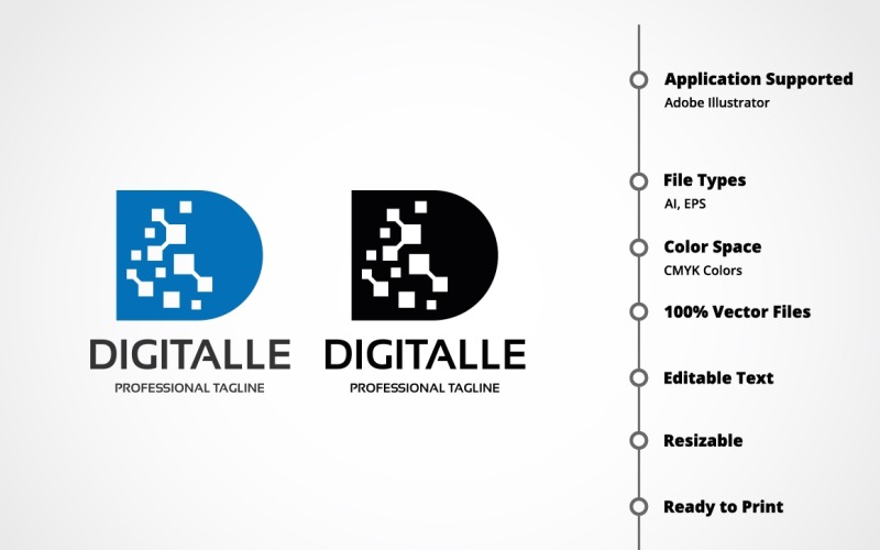 Download Шаблон логотипа "Letter D - Digitalle Logo Template" / Letter D - Digitalle Logo Template - Шаблон логотипа на тему графика agency,brand,branding,business,creation,creative,d letter,d logo,data,design,developer,development,digit,digital,divide,firm,identity,letter,letter d,matrix