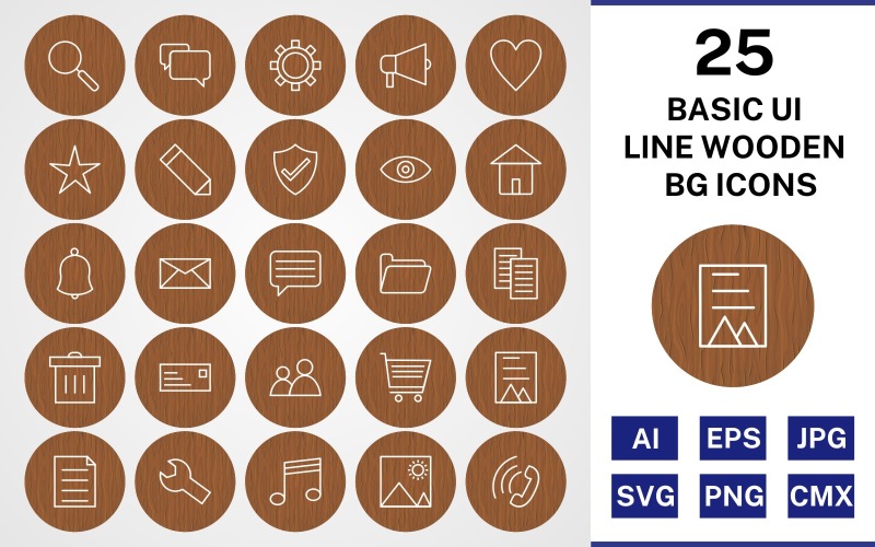 Download Набор иконок "25 Basic ui Line Wooden BG Icon Set" / 25 Basic ui Line Wooden BG Icon Set - Набор иконок на тему data set,file,icon,icons,background,vector,sign,symbol,pictogram,wooden,line,basic ui,find,cart,users,chat,picture,document,trash,inbox